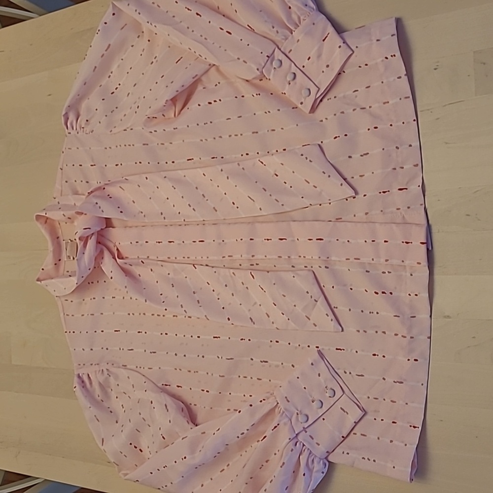 LIKE NEW VTG 1980s G.W. Originals Light Pink Dotted Kitschy Silk Feel Blouse